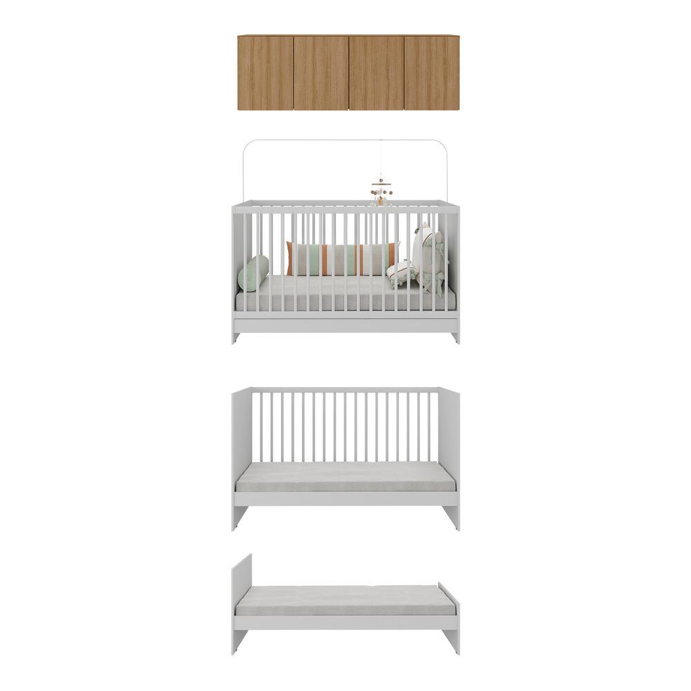 Berço 3 em 1 com Armário Aéreo 4 portas Multimóveis MP4140 Branco/Rustic