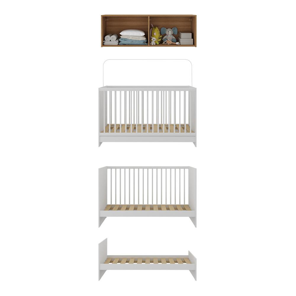 Berço 3 em 1 com Armário Aéreo 4 portas Multimóveis MP4140 Branco/Rustic