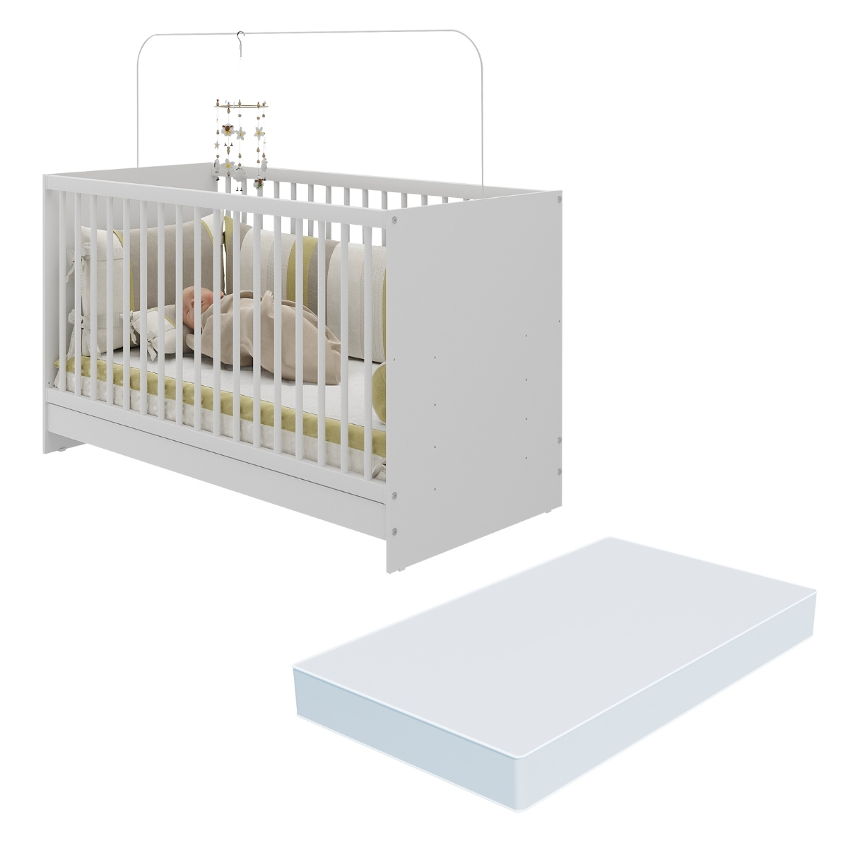 Berço 3 em 1 com Colchão Incluso Multimóveis MP0527GC Branco