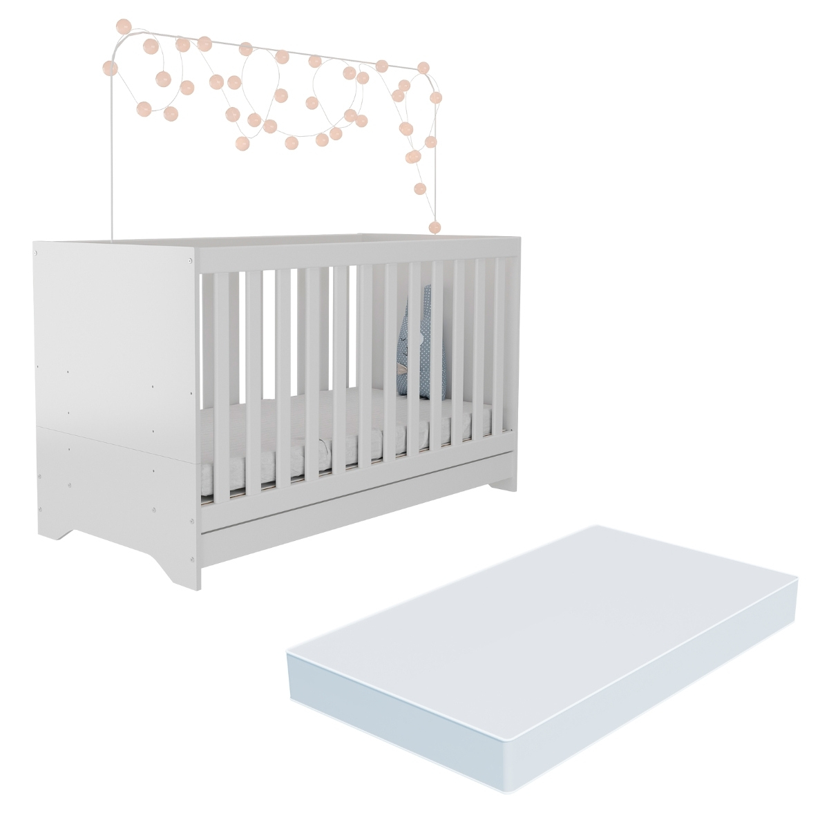 Berço 3 em 1 com Colchão Incluso Pipoca Multimóveis BB0527C Branco