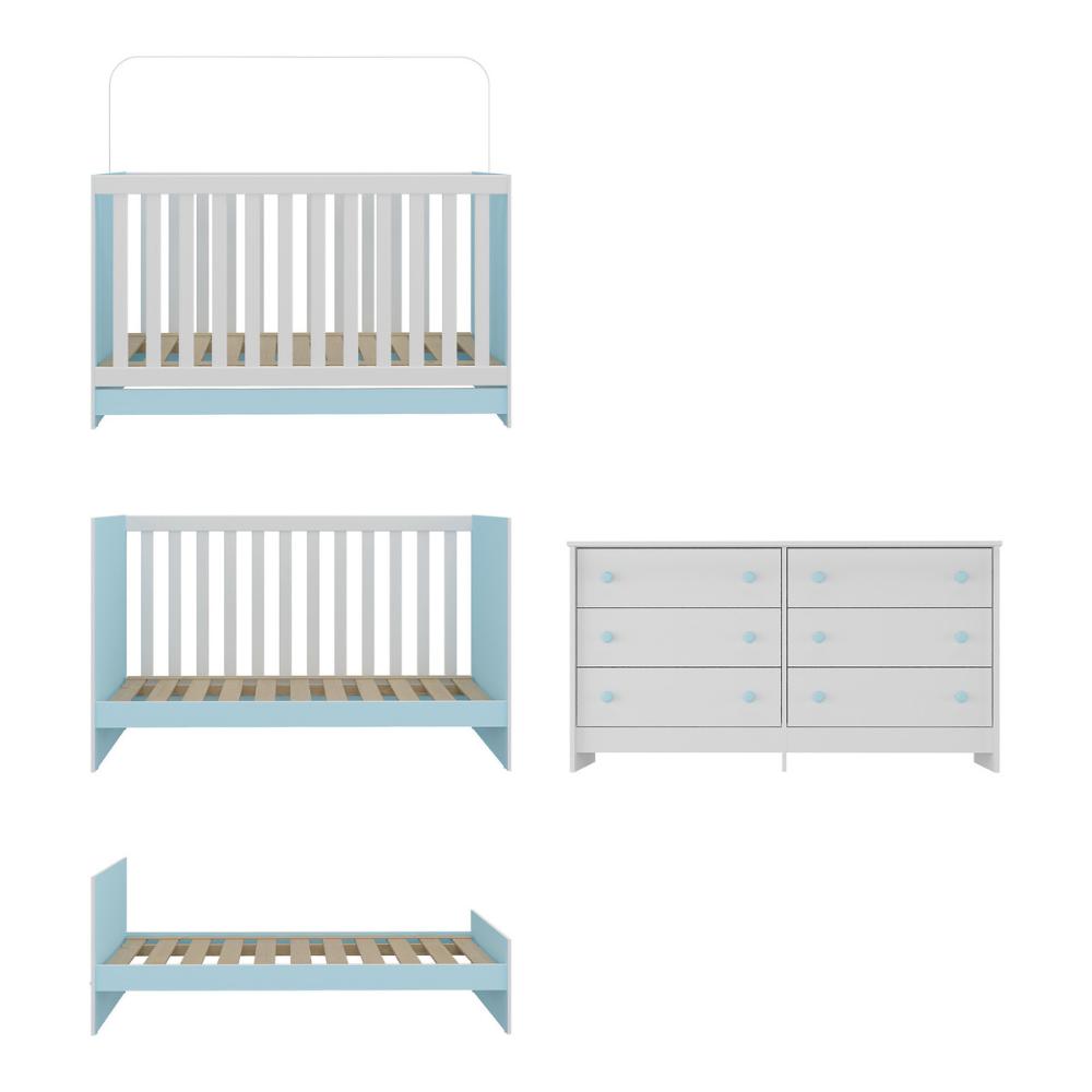 Berço 3 em 1 com Colchão Incluso e Cômoda Doce de Leite Multimóveis MP4298 Branco/Azul