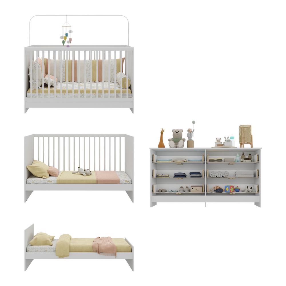 Berço 3 em 1 com Colchão Incluso e Cômoda Framboesa Multimóveis MP4296 Branco