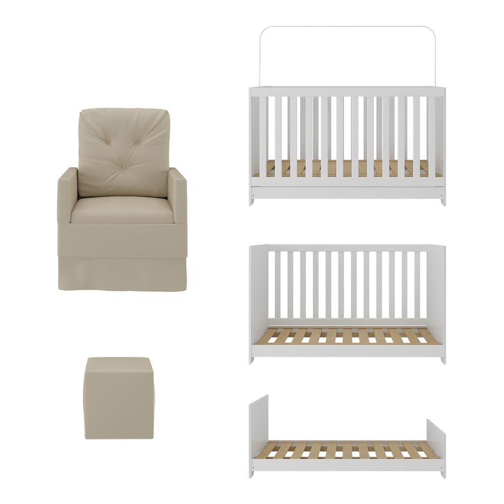 Berço 3 em 1 com Colchão Poltrona Amamentação e Puff Multimóveis MP4160 Branco/Bege