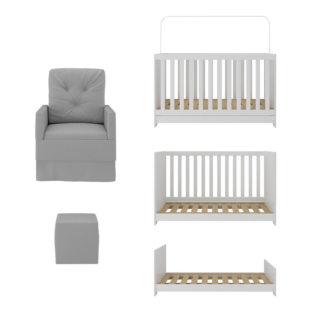Berço 3 em 1 com Colchão Poltrona Amamentação e Puff Multimóveis MP4160 Branco/Cinza