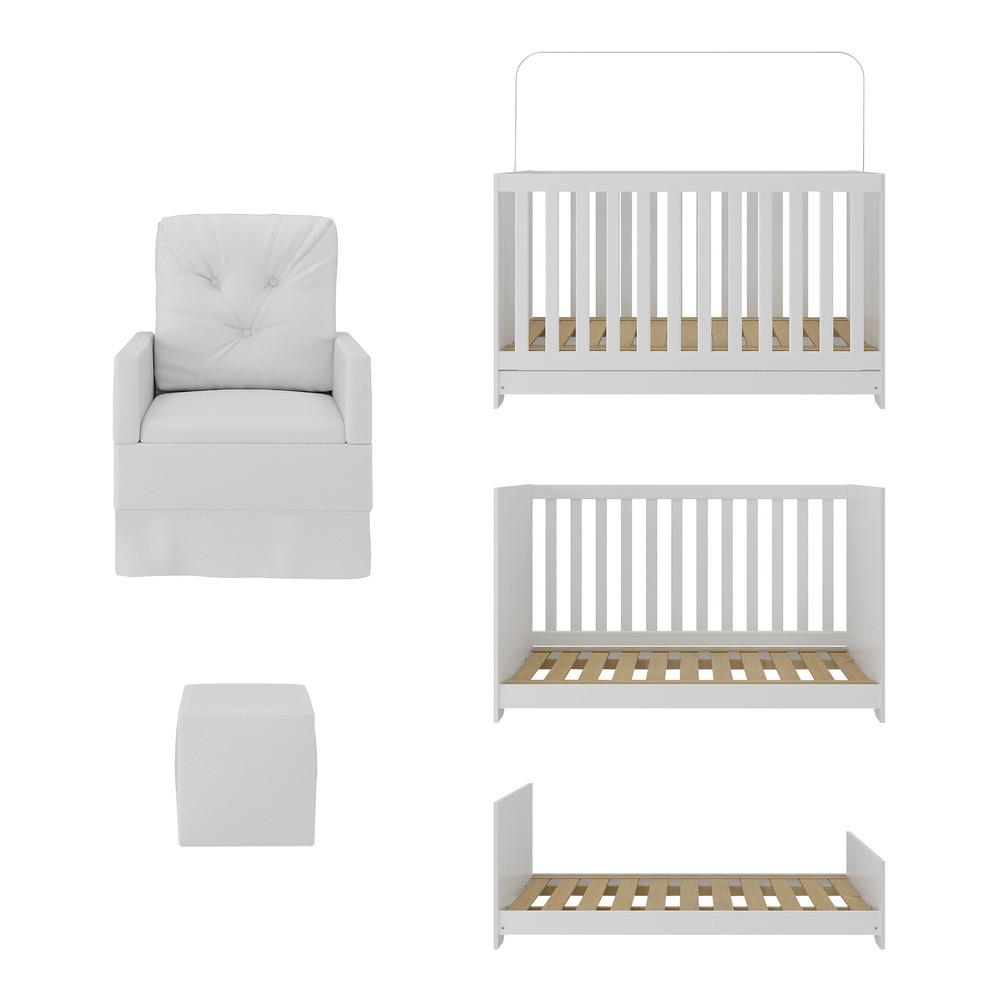 Berço 3 em 1 com Colchão Poltrona Puff e Armário Aéreo 2 Portas Multimóveis MP4166 Branco