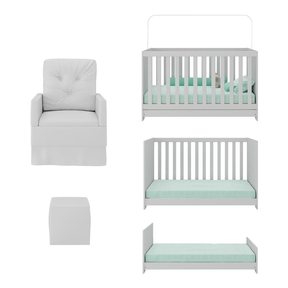 Berço 3 em 1 com Colchão Poltrona Puff e Armário Aéreo 2 Portas Multimóveis MP4166 Branco