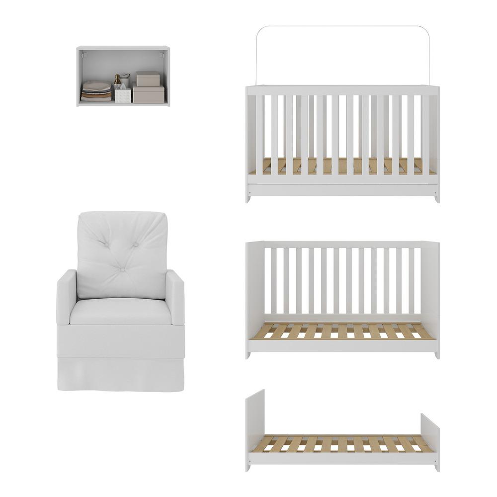 Berço 3 em 1 com Colchão Poltrona e Armário Aéreo 2 Portas Multimóveis MP4165 Branco