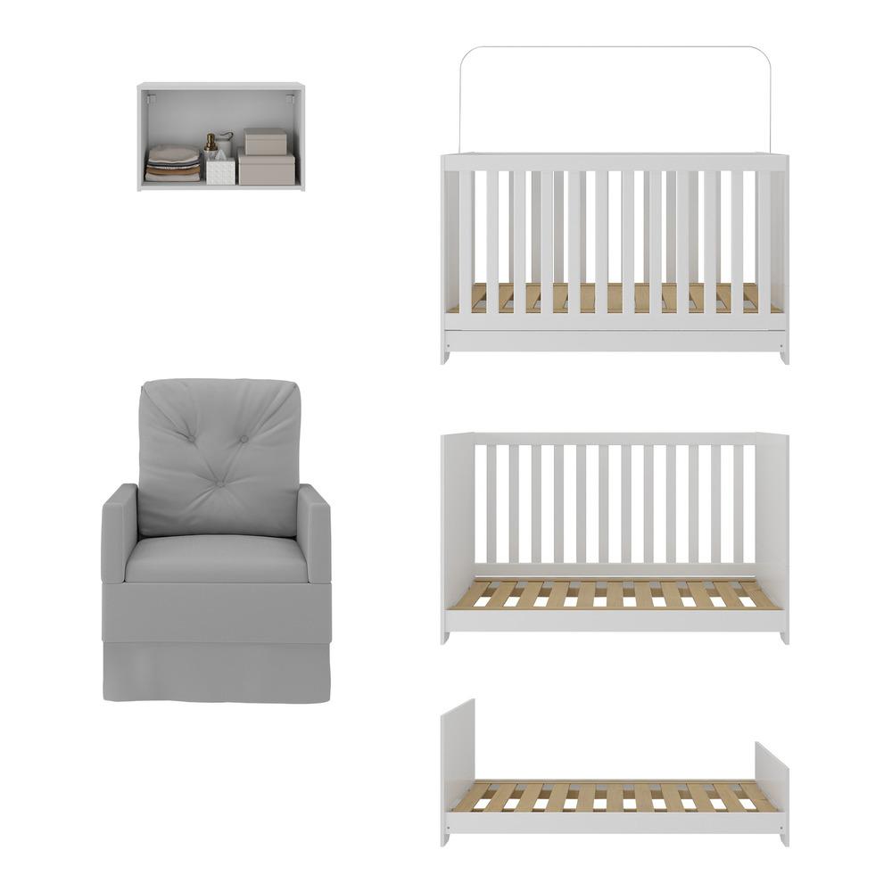 Berço 3 em 1 com Colchão Poltrona e Armário Aéreo 2 Portas Multimóveis MP4165 Branco/Cinza