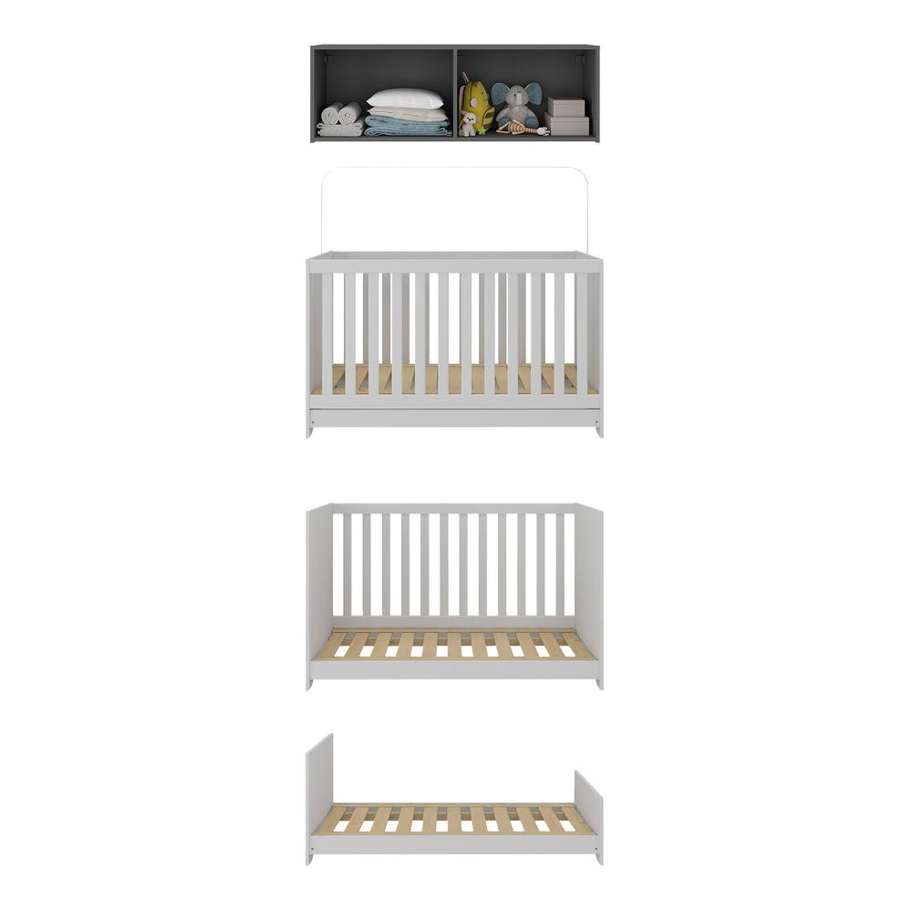 Berço 3 em 1 com Colchão e Armário Aéreo 4 portas Multimóveis MP4158 Branco/Grafite