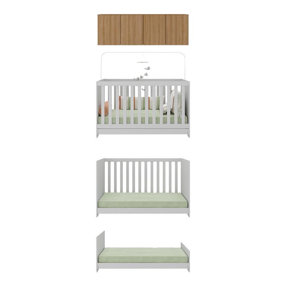 Berço 3 em 1 com Colchão e Armário Aéreo 4 portas Multimóveis MP4158 Branco/Rustic
