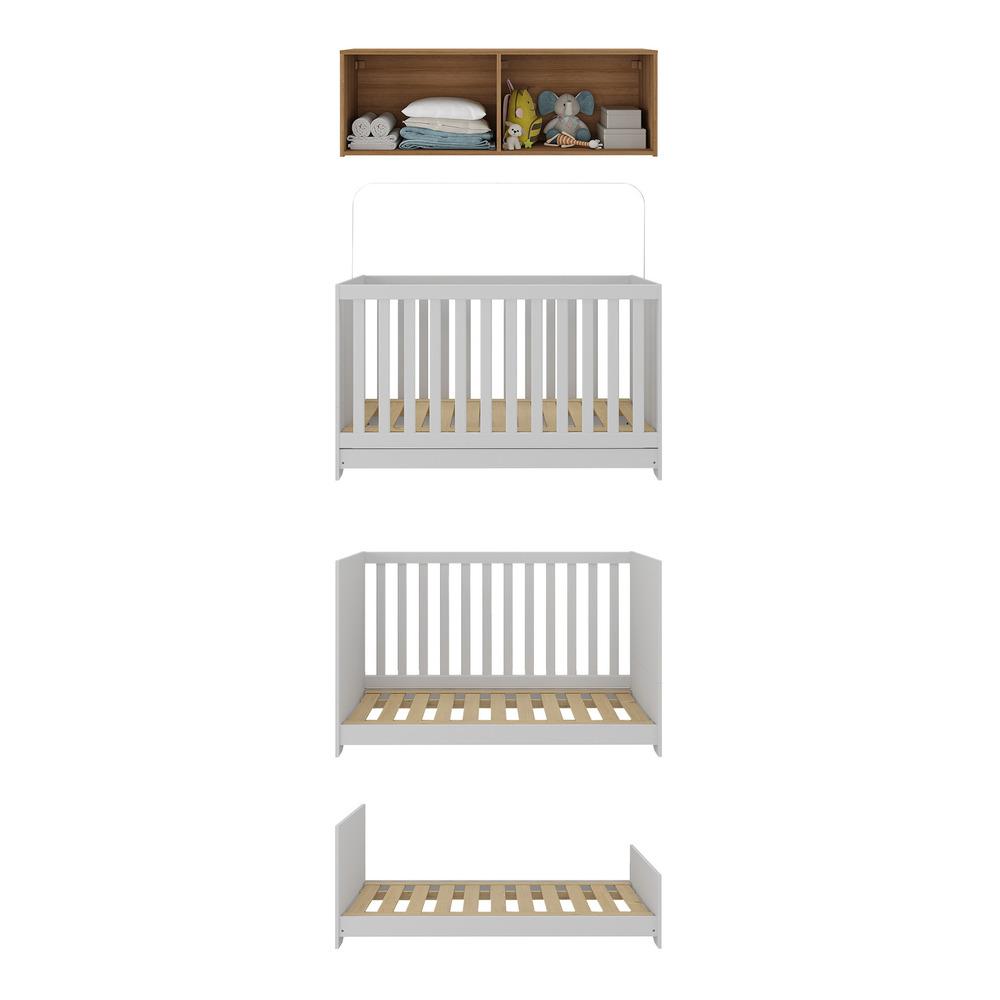 Berço 3 em 1 com Colchão e Armário Aéreo 4 portas Multimóveis MP4158 Branco/Rustic