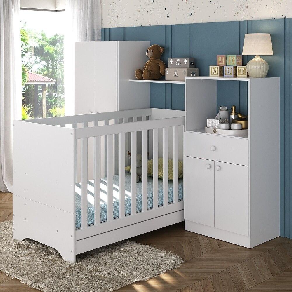Berço 3 em 1 com Colchão e Guarda-Roupas 4 Portas 1 Gaveta Multimóveis  MP4162 Branco