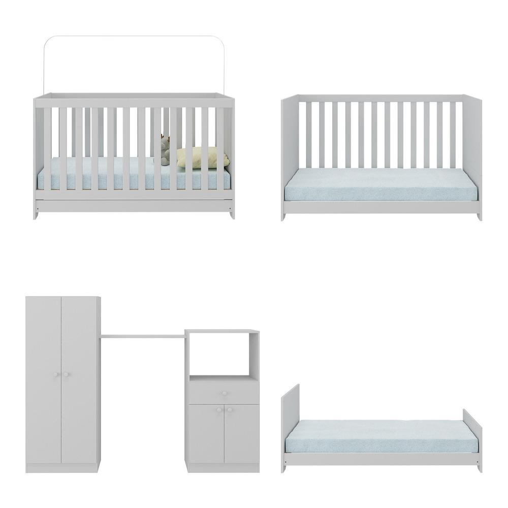 Berço 3 em 1 com Colchão e Guarda-Roupas 4 Portas 1 Gaveta Multimóveis  MP4162 Branco