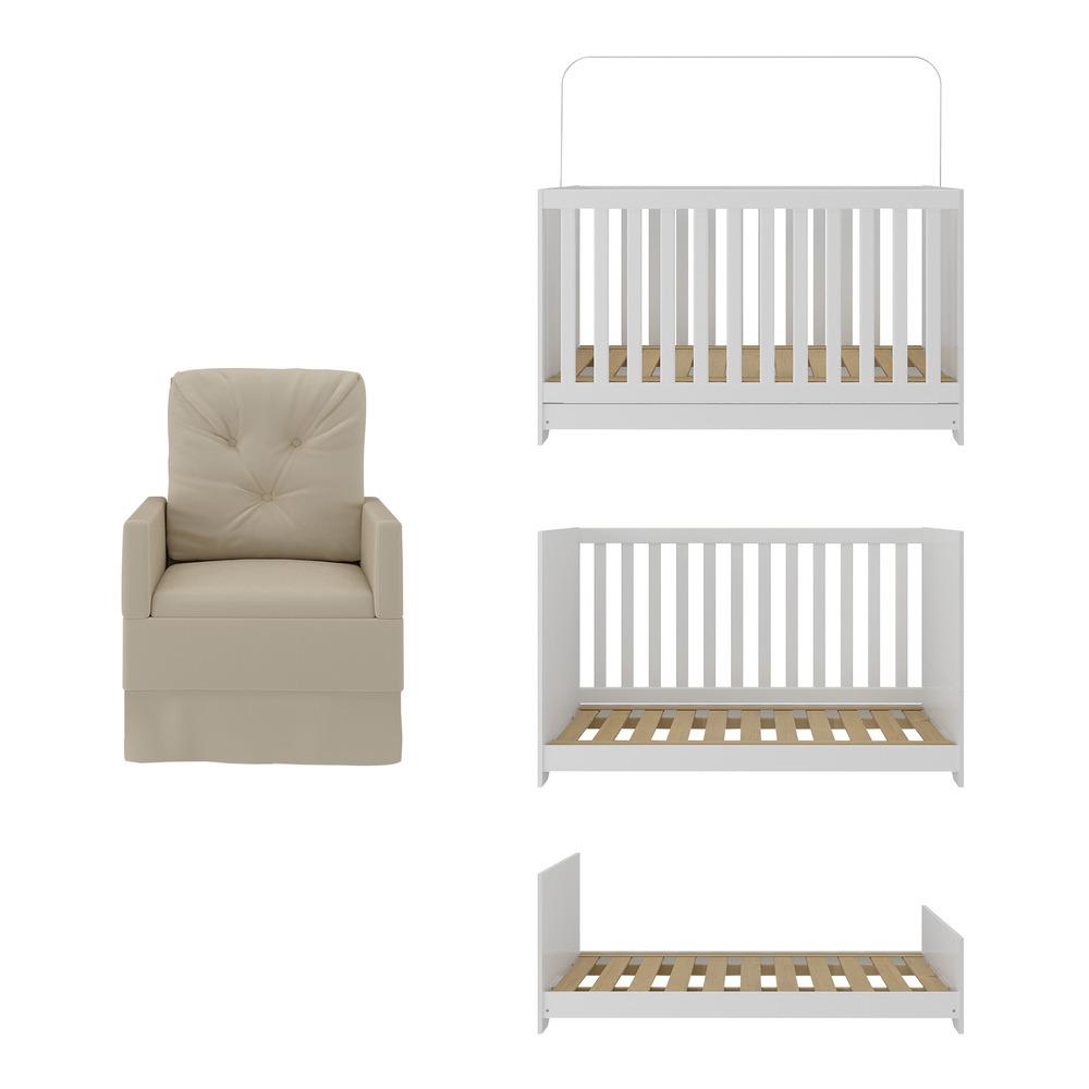 Berço 3 em 1 com Colchão e Poltrona Amamentação Multimóveis MP4159 Branco/Bege