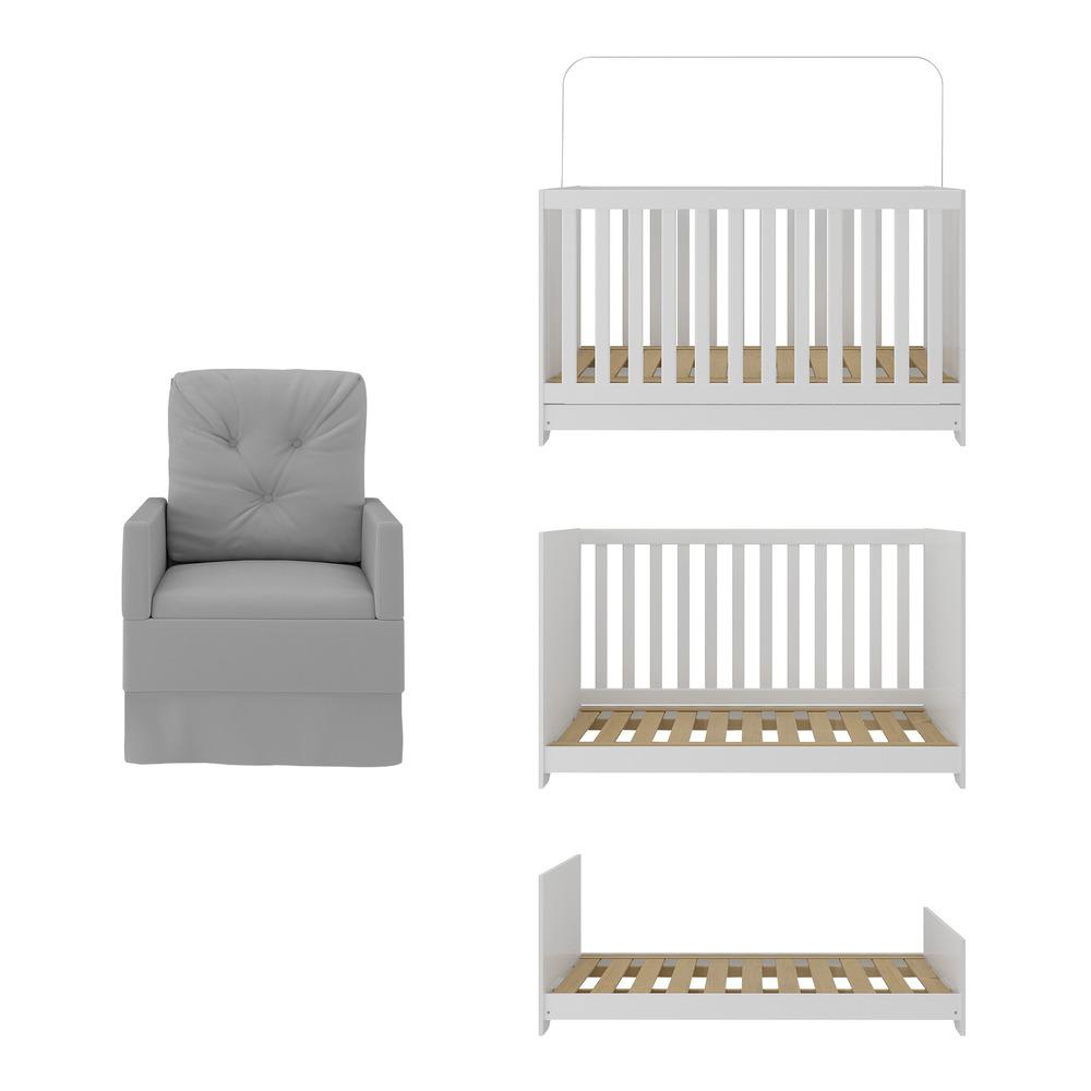 Berço 3 em 1 com Colchão e Poltrona Amamentação Multimóveis MP4159 Branco/Cinza