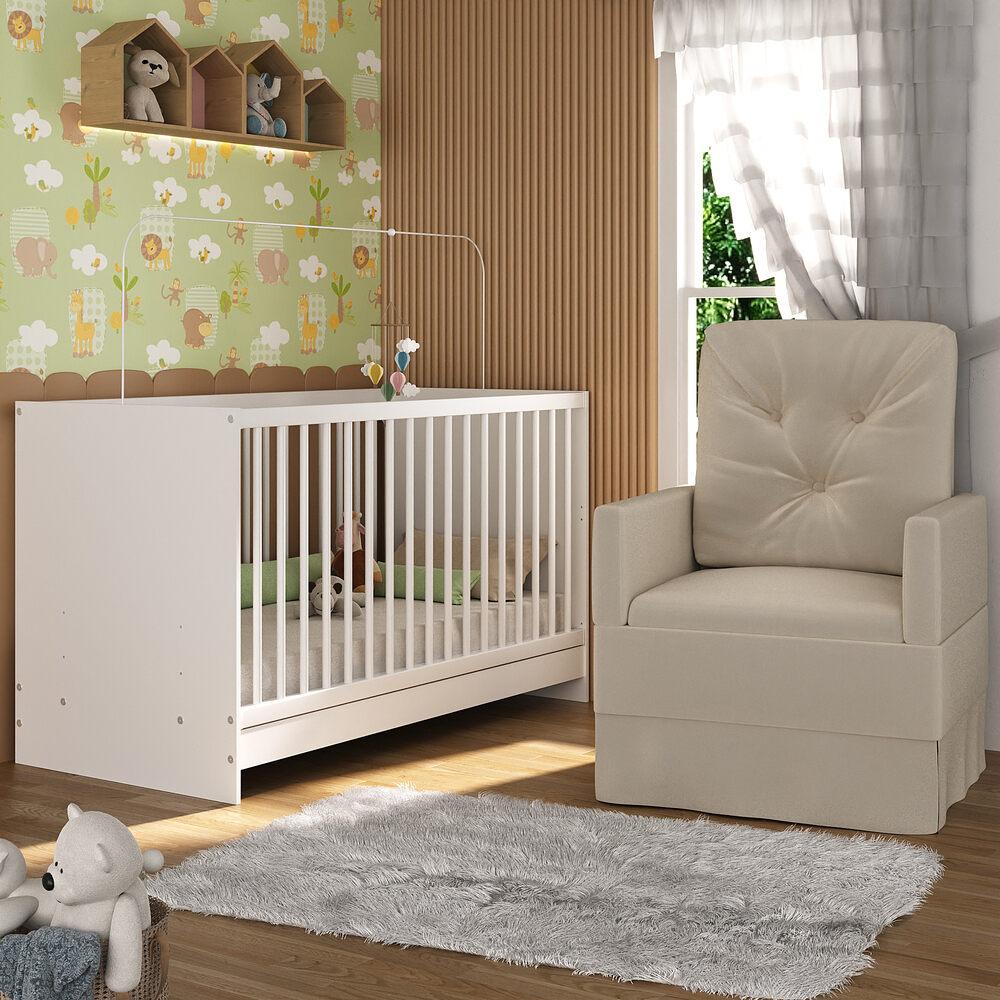 Berço 3 em 1 com Poltrona Amamentação Multimóveis MP4141 Branco/Bege