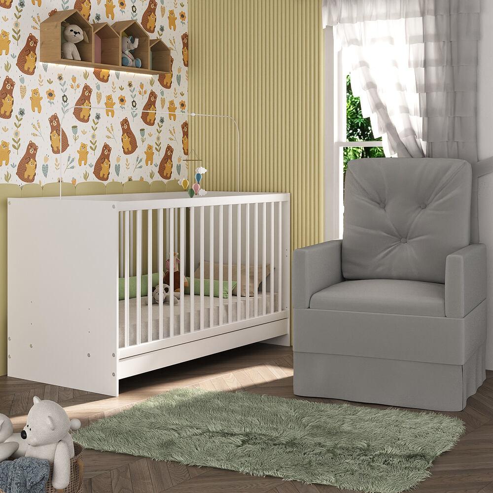 Berço 3 em 1 com Poltrona Amamentação Multimóveis MP4141 Branco/Cinza