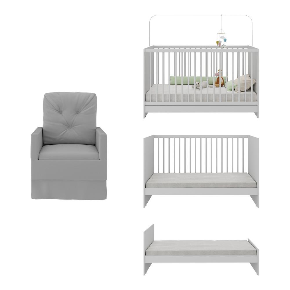 Berço 3 em 1 com Poltrona Amamentação Multimóveis MP4141 Branco/Cinza