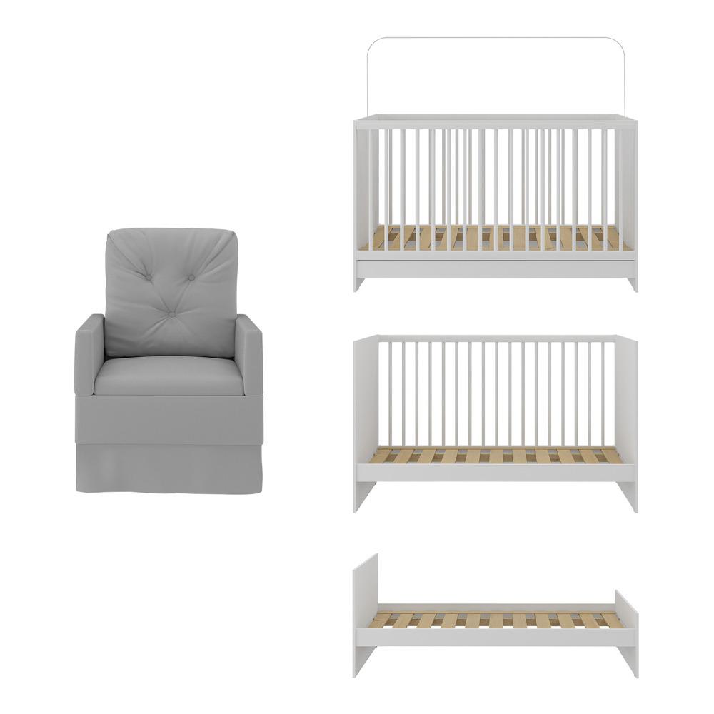 Berço 3 em 1 com Poltrona Amamentação Multimóveis MP4141 Branco/Cinza