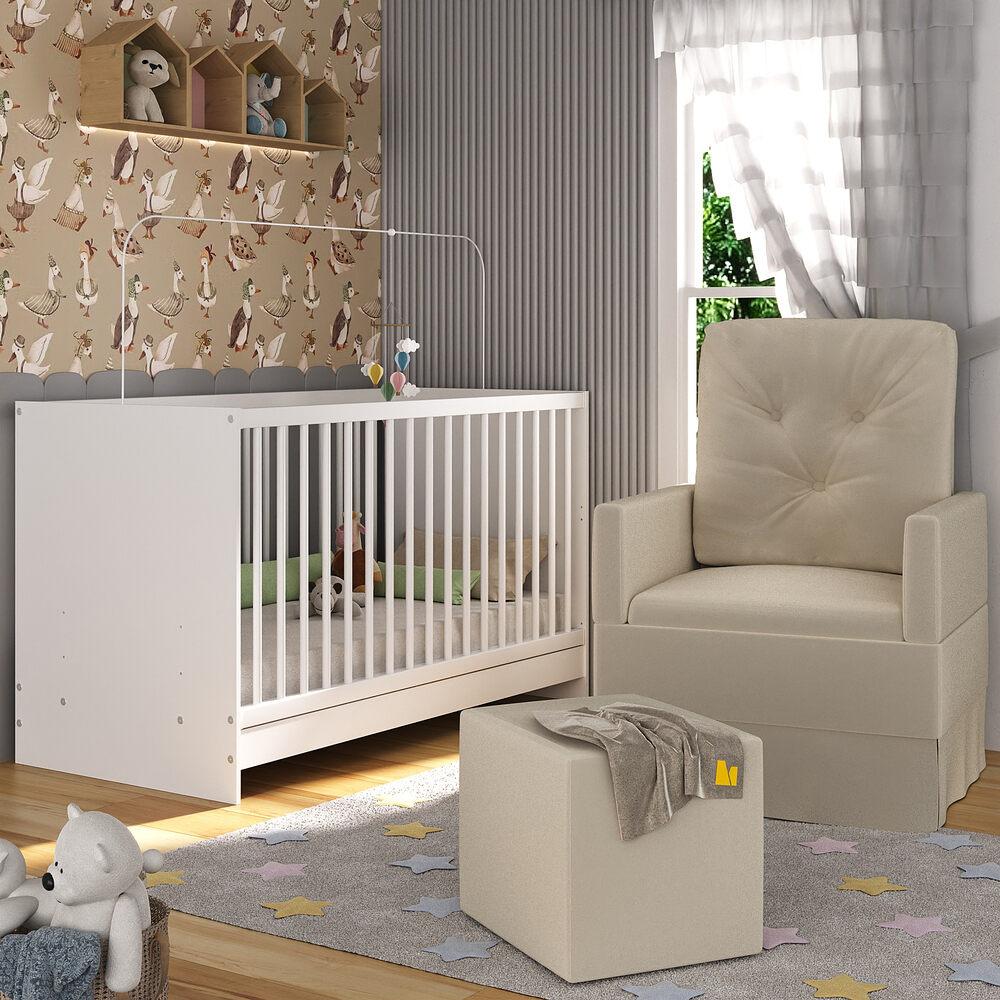 Berço 3 em 1 com Poltrona Amamentação e Puff Multimóveis MP4142 Branco/Bege