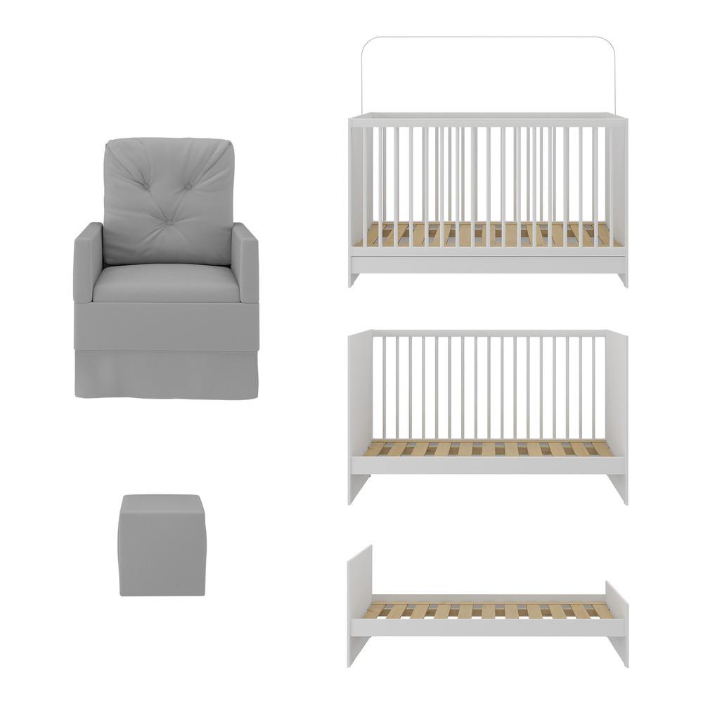 Berço 3 em 1 com Poltrona Amamentação e Puff Multimóveis MP4142 Branco/Cinza