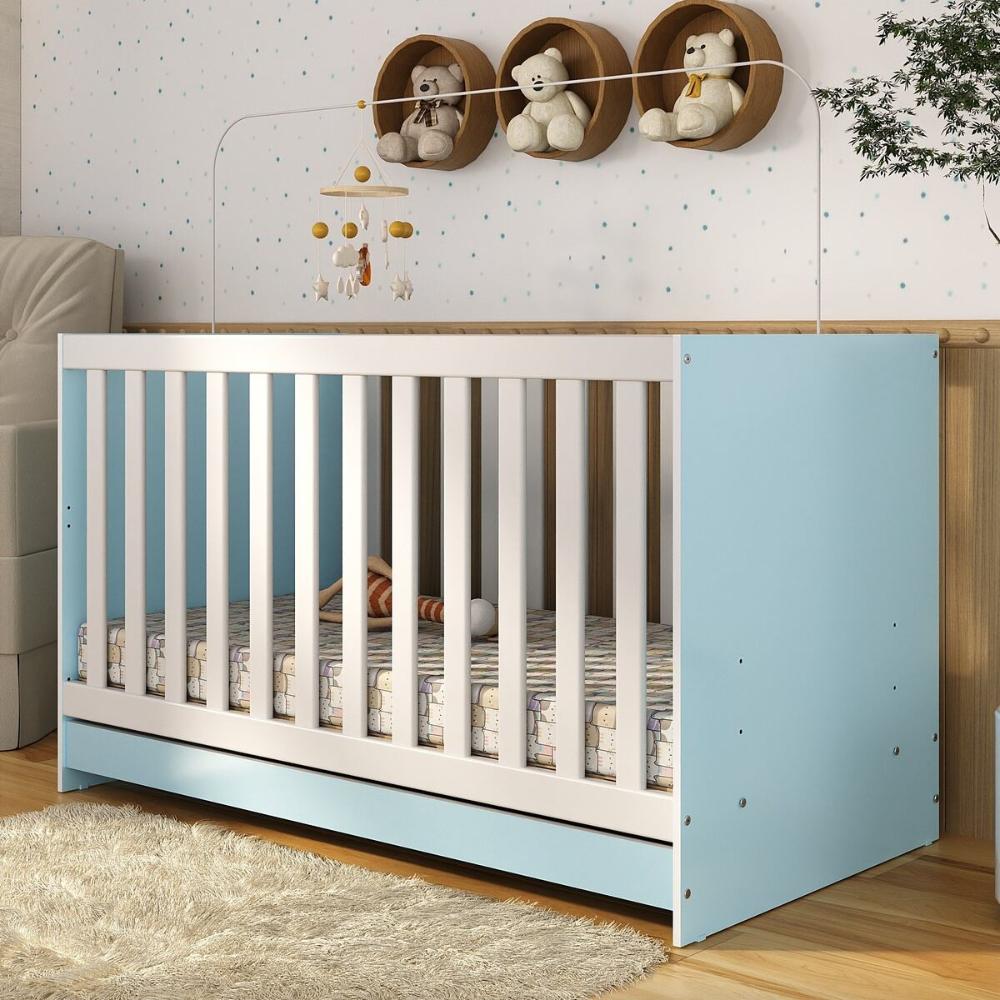Berço 3 em 1 para Colchão 130 x 60cm Doce de Leite Multimóveis MP0527R Azul