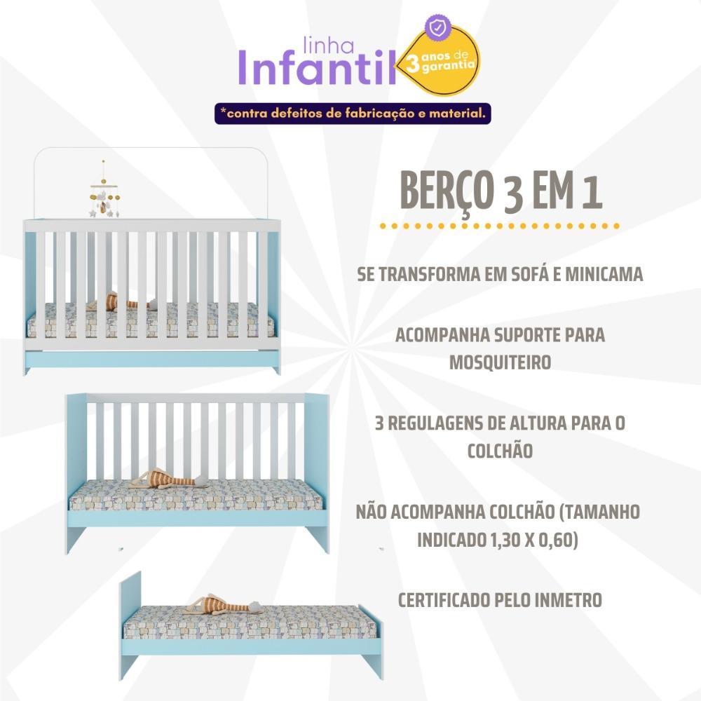 Berço 3 em 1 para Colchão 130 x 60cm Doce de Leite Multimóveis MP0527R Azul