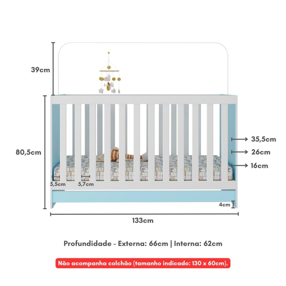 Berço 3 em 1 para Colchão 130 x 60cm Doce de Leite Multimóveis MP0527R Azul