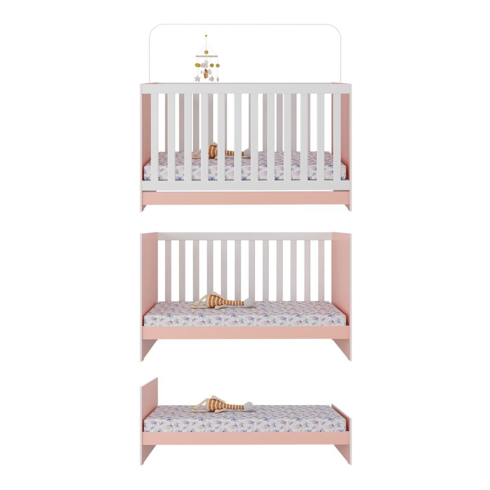 Berço 3 em 1 para Colchão 130 x 60cm Doce de Leite Multimóveis MP0527R Rosa