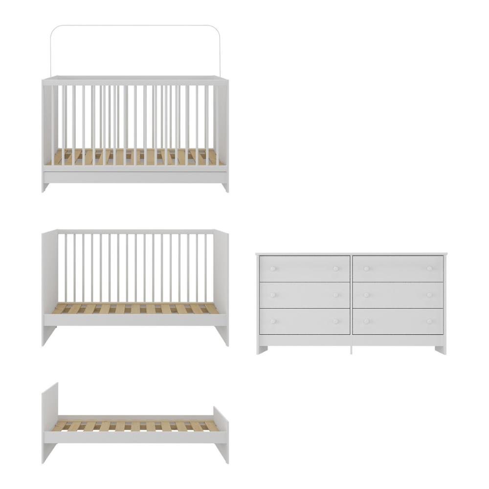 Berço 3 em 1 para Colchão 130 x 60cm com Cômoda Framboesa Multimóveis MP4295 Branco