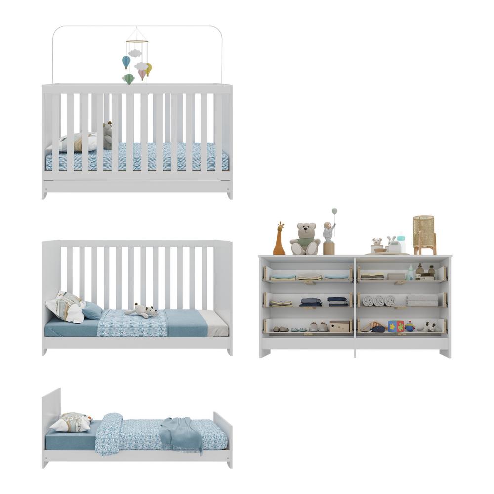 Berço 3 em 1 para Colchão 130 x 60cm com Cômoda Pipoca Multimóveis MP4293 Branco