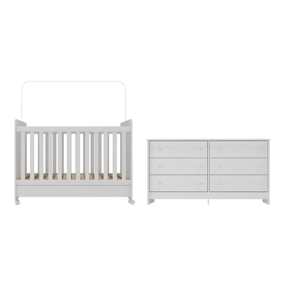Berço 3 em 1 para Colchão 130x70cm com Rodízios e Cômoda Chantilly Multimóveis MP4290 Branco