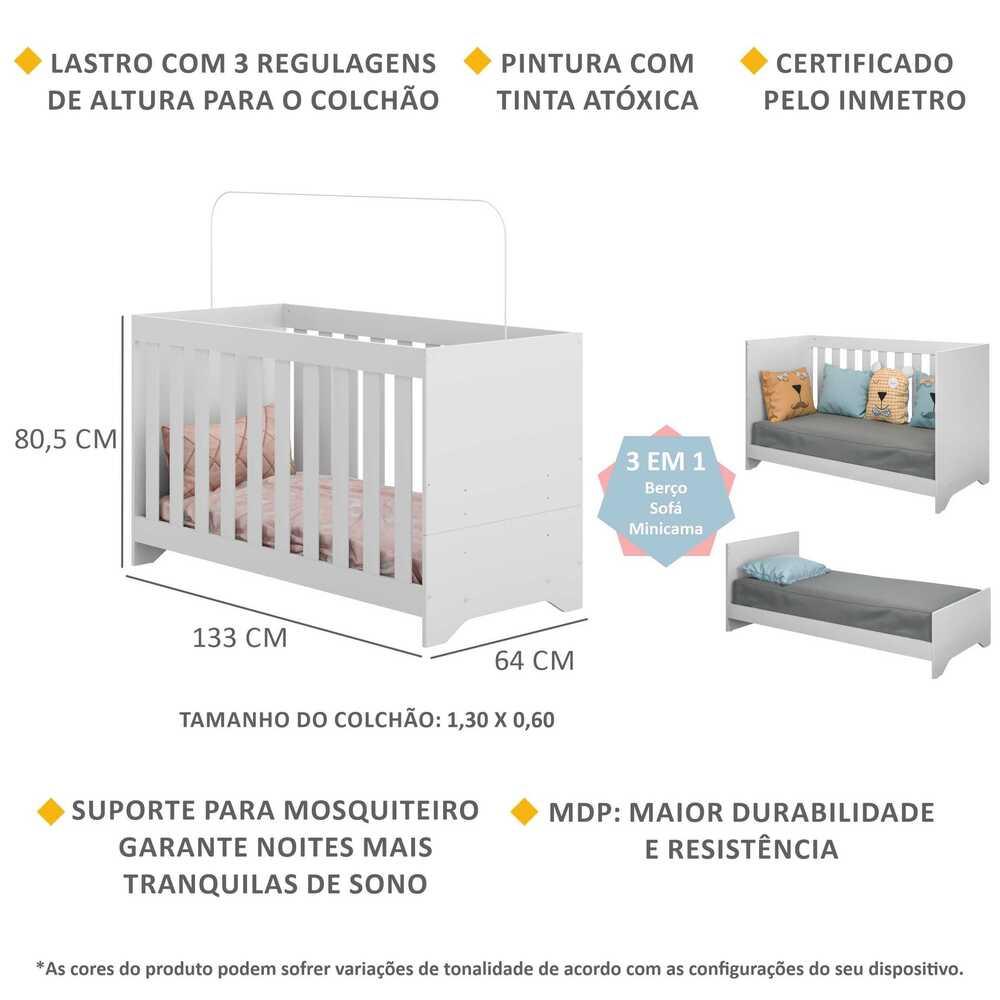 Berço 3 em 1 para Colchão 60 x 130 cm Multimóveis Branco