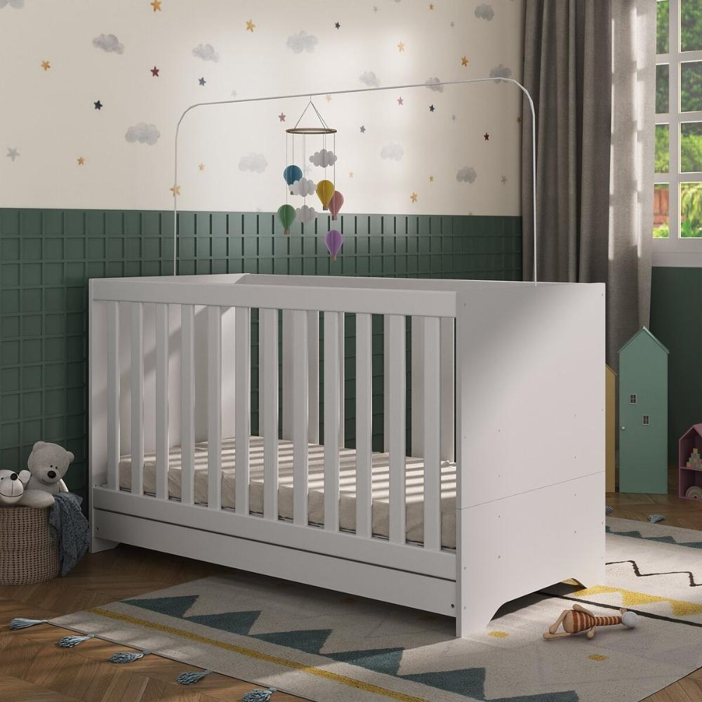 Berço 3 em 1 vira cama com Colchão Incluso Elza Multimóveis MP4305 Branco