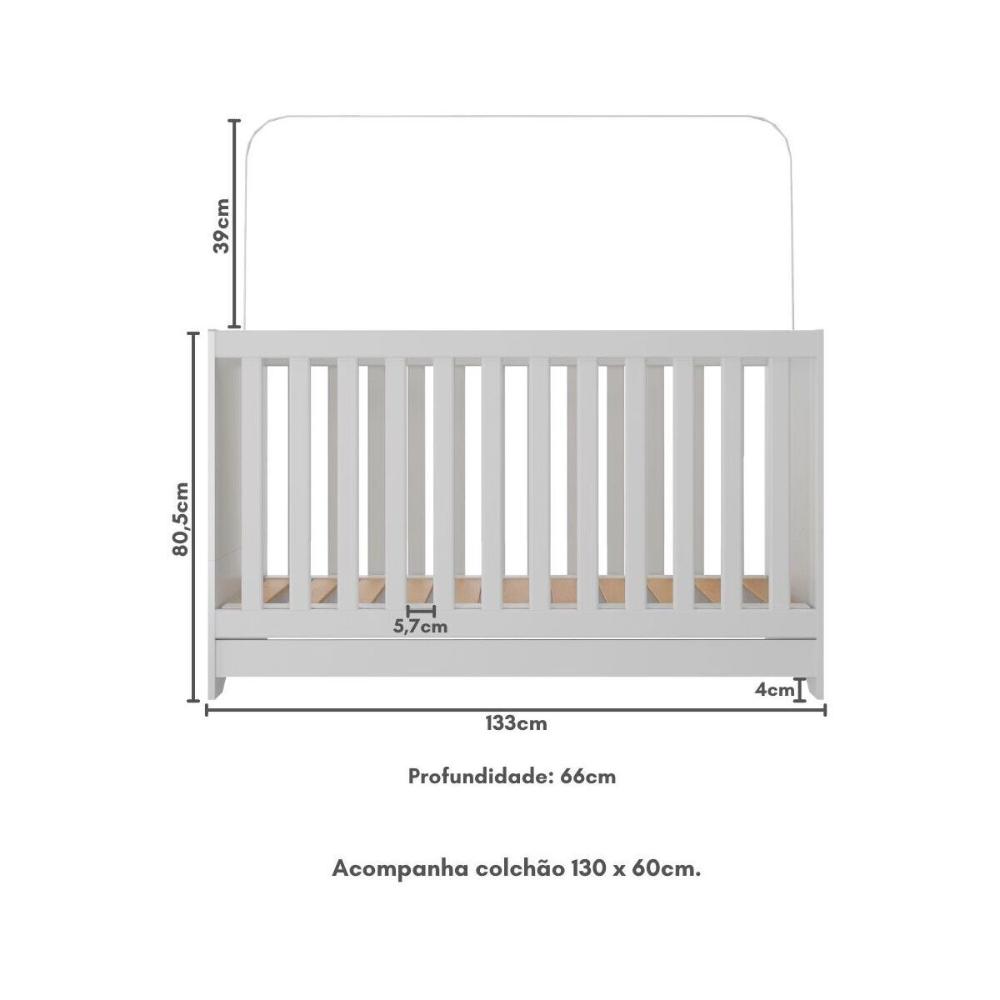 Berço 3 em 1 vira cama com Colchão Incluso Elza Multimóveis MP4305 Branco