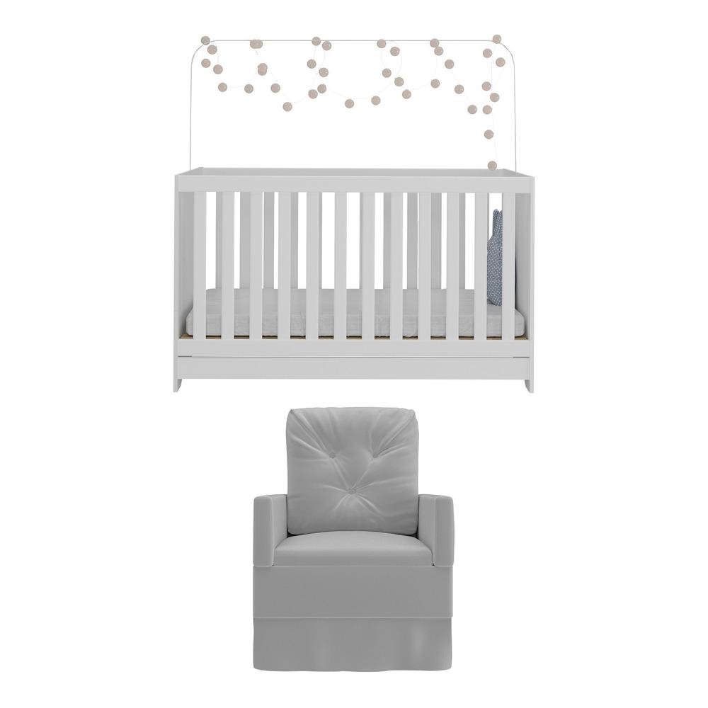 Berço 3x1 com Colchão Incluso e Poltrona de Amamentação Elza Multimóveis MP4088 Branco/Cinza
