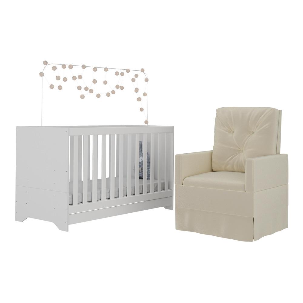 Berço 3x1 com Poltrona de Amamentação Multimóveis MP4064 Branco/Bege
