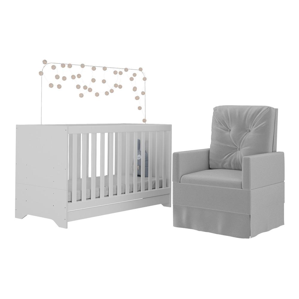 Berço 3x1 com Poltrona de Amamentação Multimóveis MP4064 Branco/Cinza