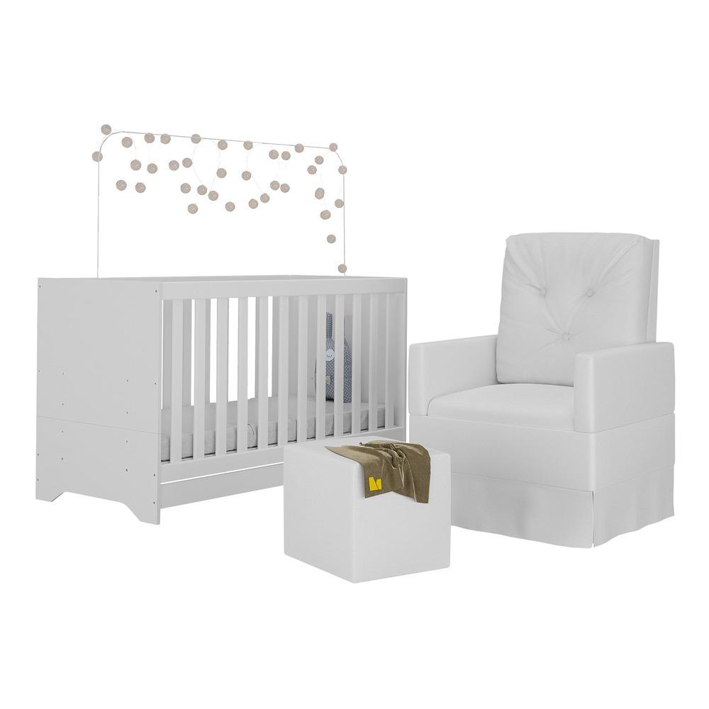 Berço 3x1 com Poltrona de Amamentação e Puff Multimóveis MP4082 Branco