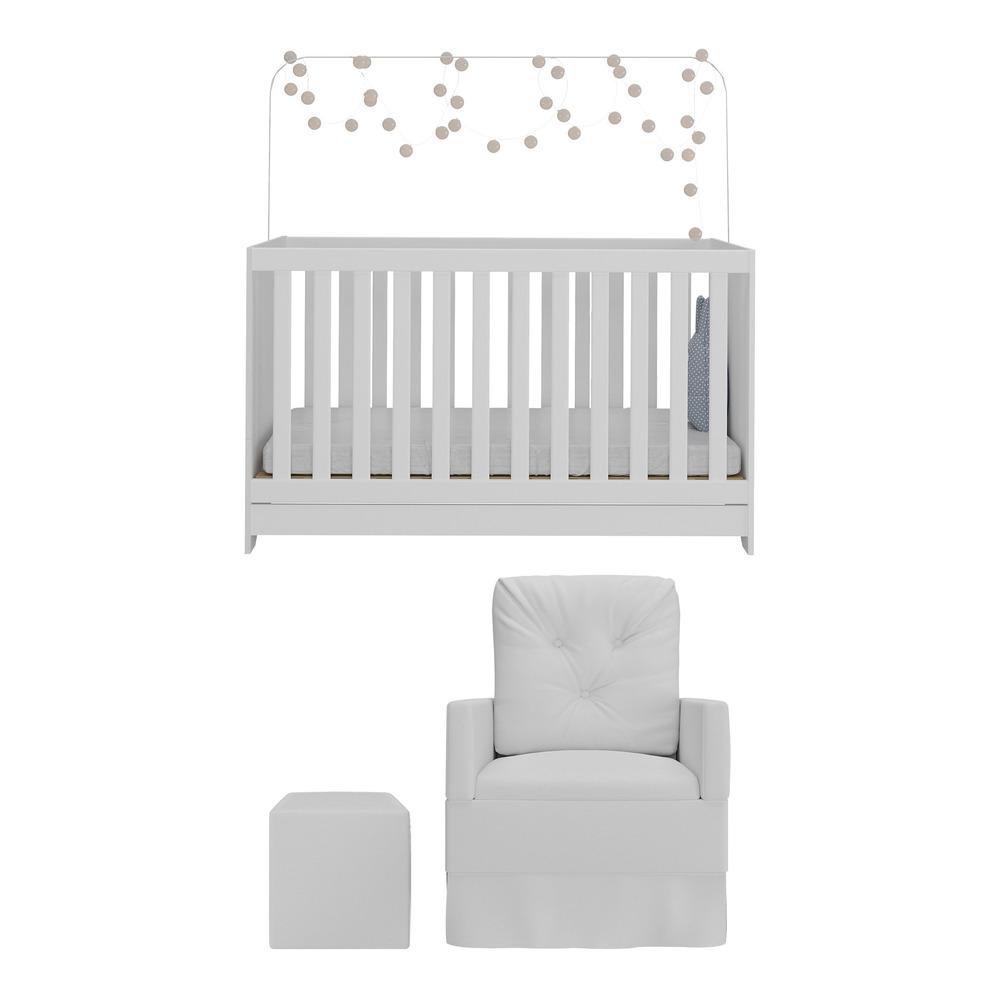 Berço 3x1 com Poltrona de Amamentação e Puff Multimóveis MP4082 Branco