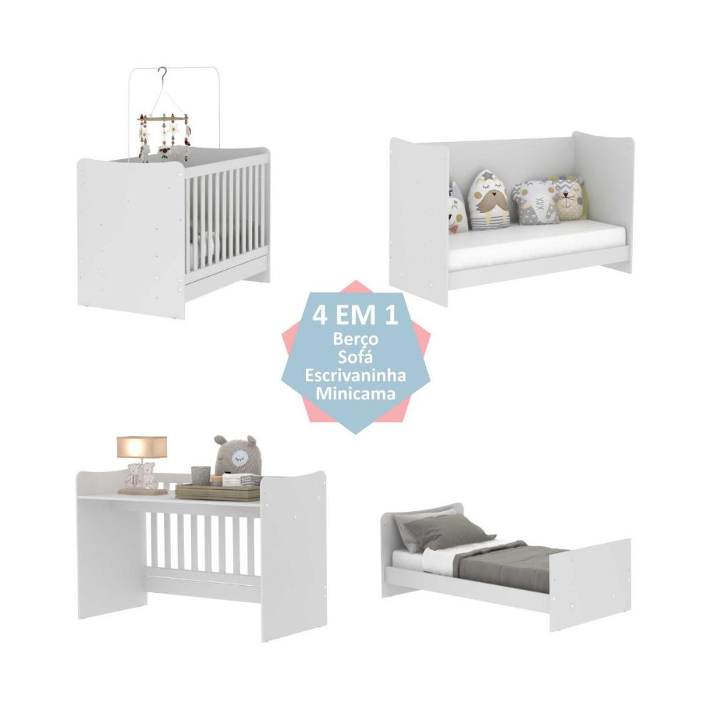 Berço 4 em 1 Vira Escrivaninha para Colchão 60x130cm Multimóveis MP4349 Branco
