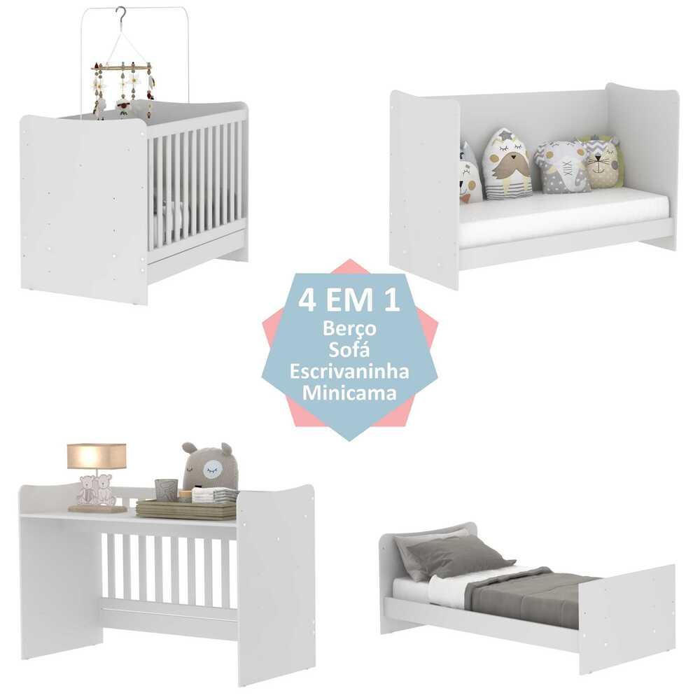 Berço 4 em 1 para Colchão 60 x 130 cm Multimóveis Evolution vira Escrivaninha FG0541PN Branco