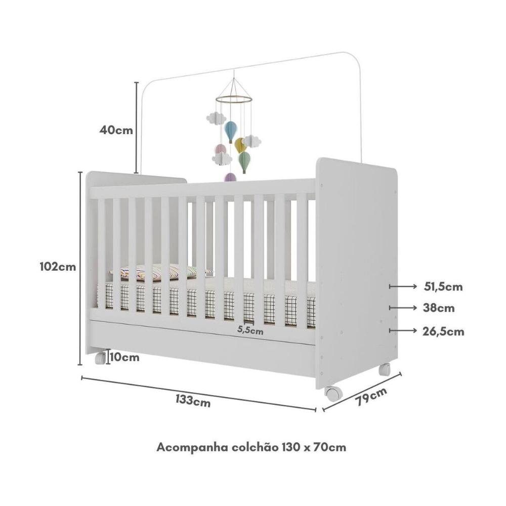 Berço Americano 3 em 1 com Colchão Incluso Chantilly Multimóveis MP4299 Branco
