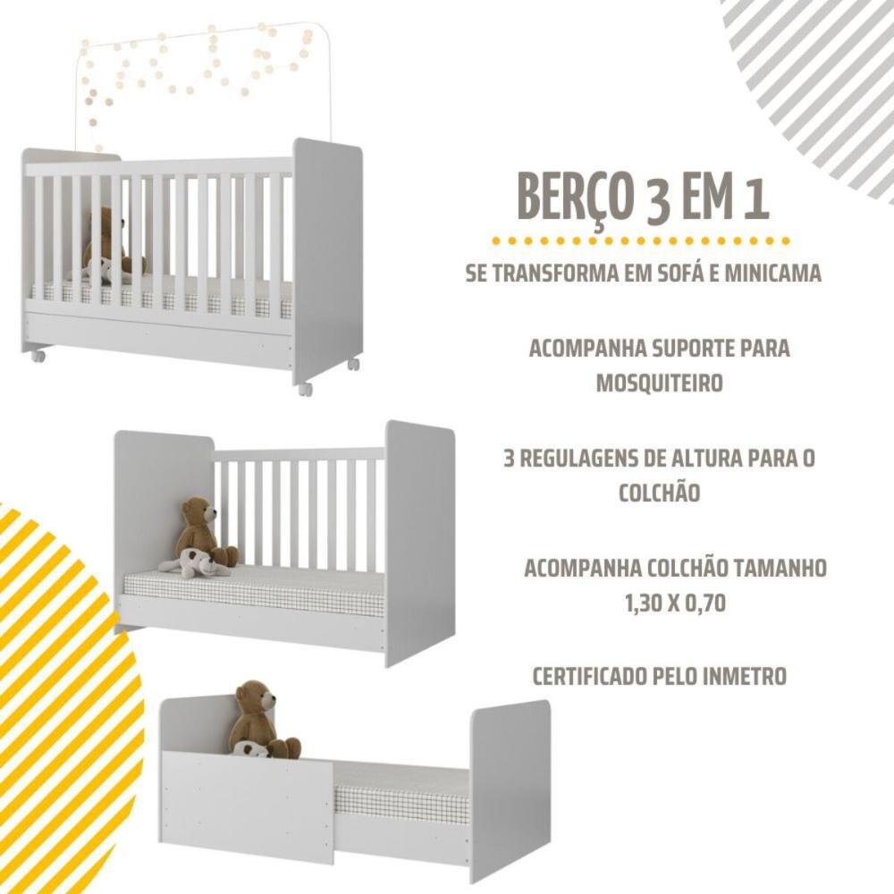 Berço Americano 3 em 1 com Colchão Incluso Multimóveis MP4213 Branco