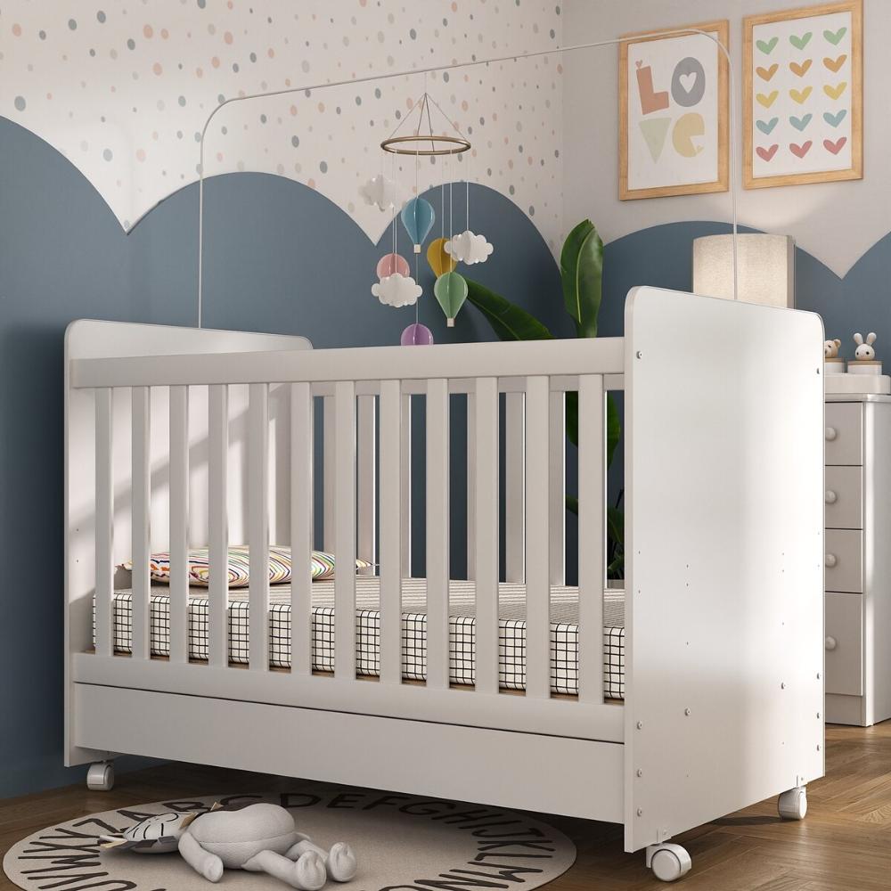 Berço Americano 3 em 1 com Colchão Incluso e Rodízios Bambino Multimóveis MP4306 Branco