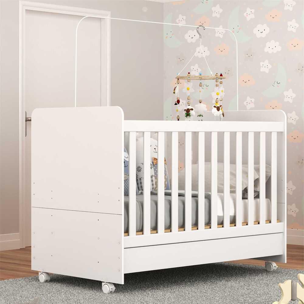 Berço Americano 3 em 1 com Rodízios para Colchão 70 x 130 cm Multimóveis Pimpolho FG0504B Branco