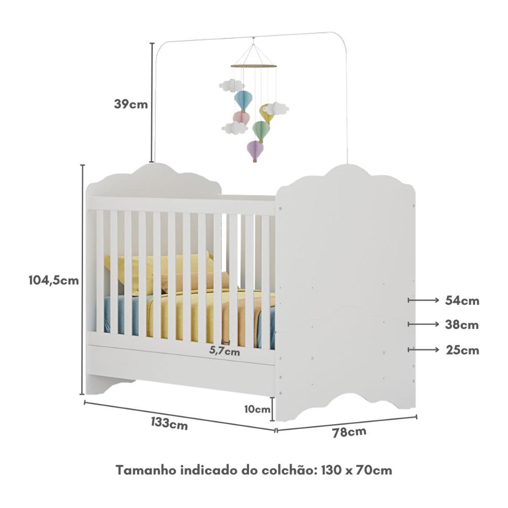 Berço Americano 3 em 1 para Colchão 70x130cm Quindim Multimóveis BB0536PA Branco