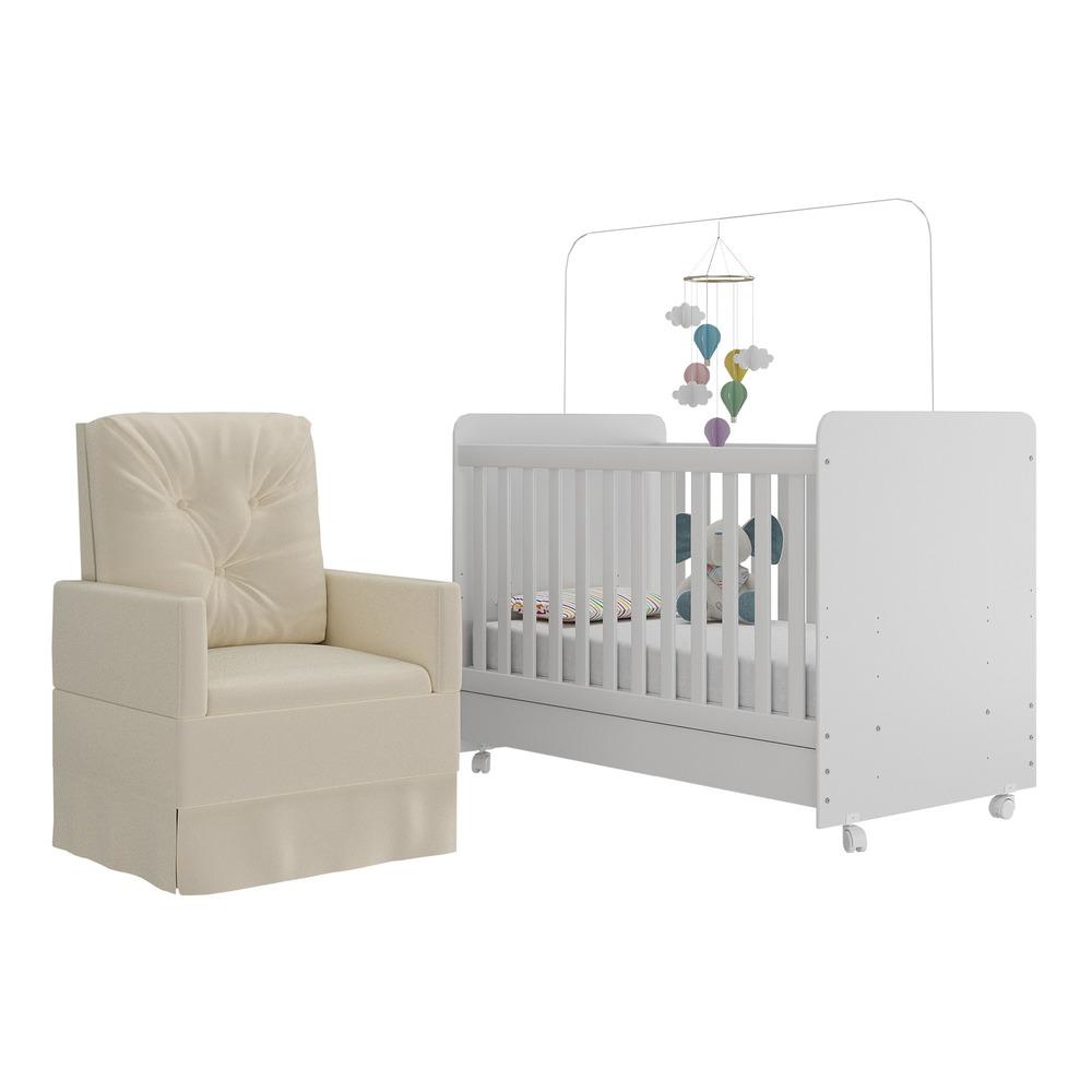 Berço Americano 3x1 com Colchão Incluso Poltrona de Amamentação Multimóveis MP4089 Branco/Bege