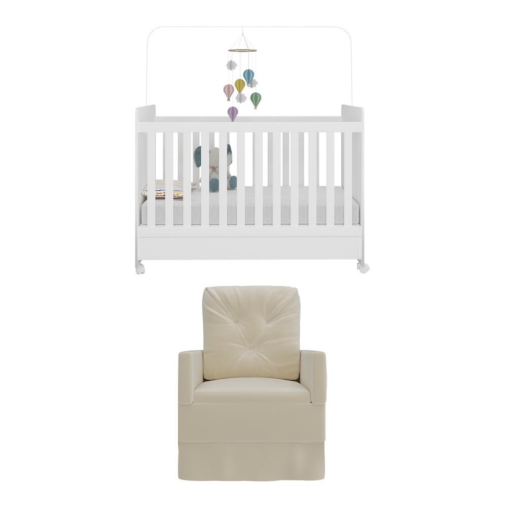 Berço Americano 3x1 com Colchão Incluso Poltrona de Amamentação Multimóveis MP4089 Branco/Bege