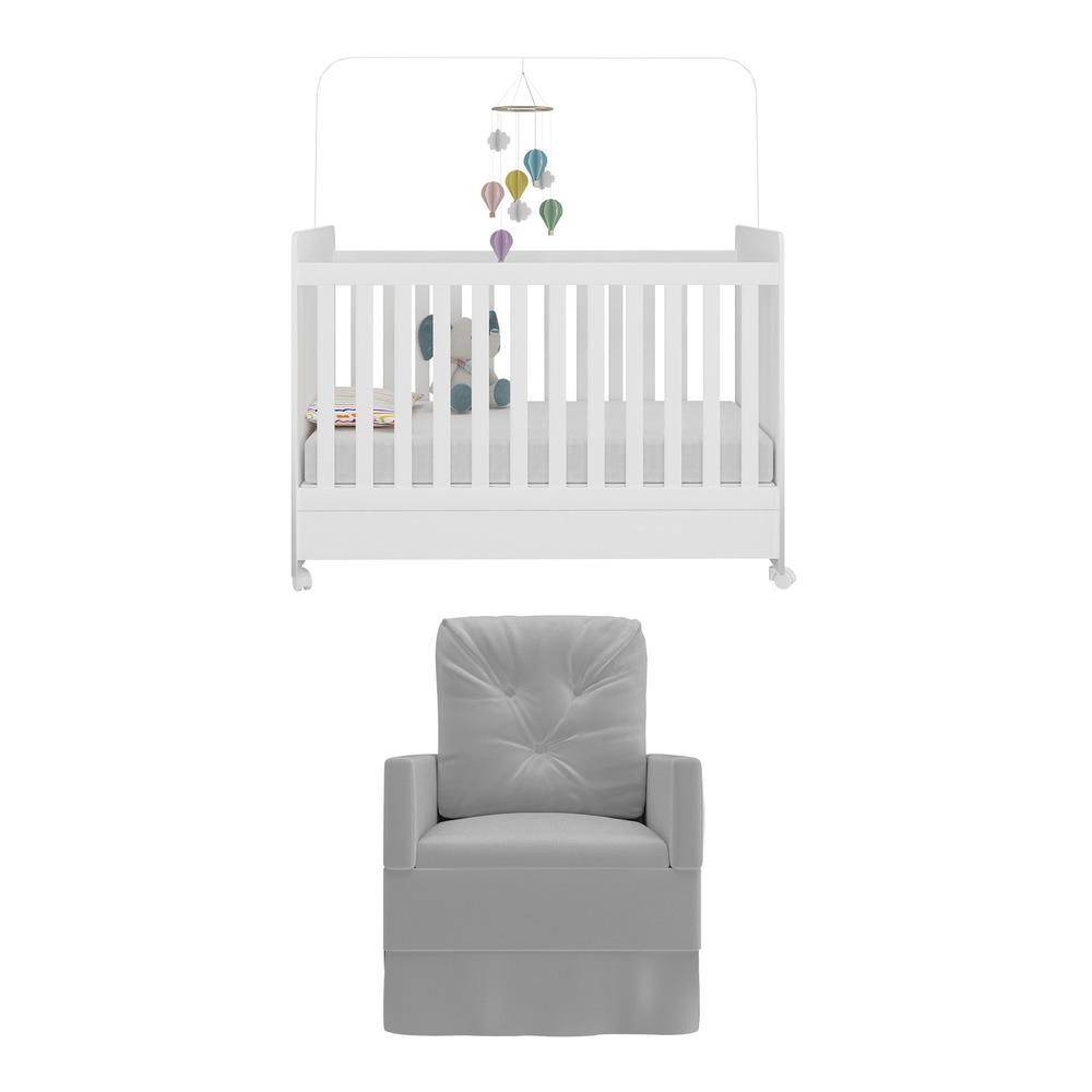 Berço Americano 3x1 com Colchão Incluso Poltrona de Amamentação Multimóveis MP4089 Branco/Cinza